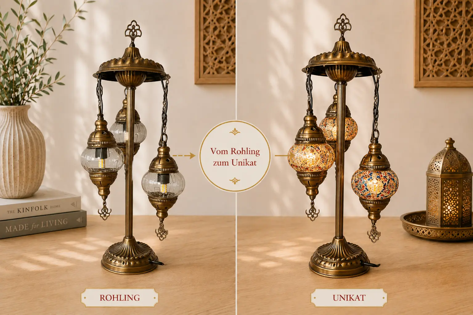 Triad of the Orient mosaic lamp – three-light oriental family lamp from blank to one-of-a-kind piece in the Berlin workshop
