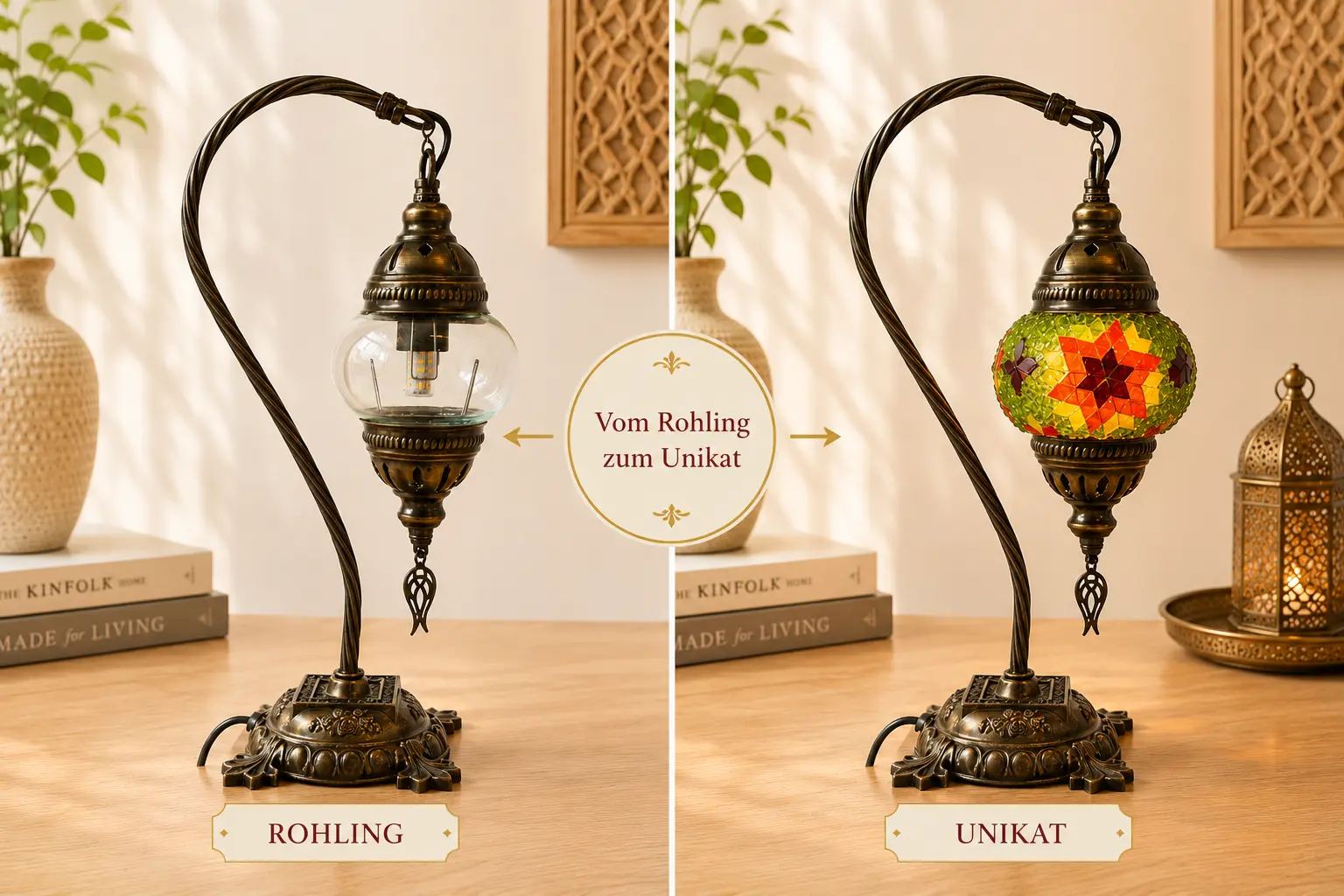 Swanlight mosaic lamp – oriental swan-neck lamp from blank to one-of-a-kind piece